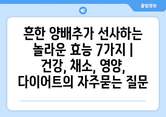 흔한 양배추가 선사하는 놀라운 효능 7가지 | 건강, 채소, 영양, 다이어트