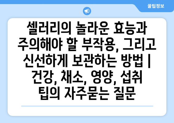 셀러리의 놀라운 효능과 주의해야 할 부작용, 그리고 신선하게 보관하는 방법 | 건강, 채소, 영양, 섭취 팁