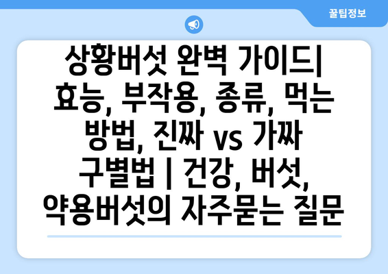 상황버섯 완벽 가이드| 효능, 부작용, 종류, 먹는 방법, 진짜 vs 가짜 구별법 | 건강, 버섯, 약용버섯