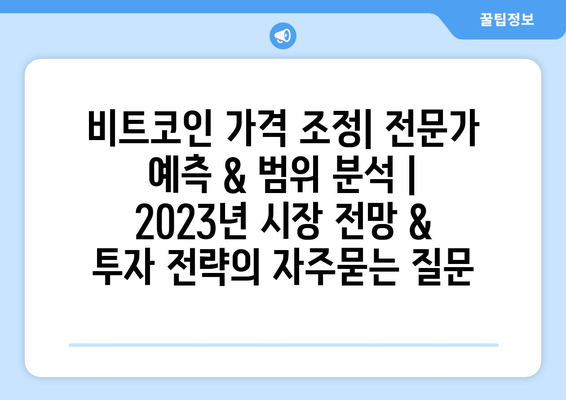 비트코인 가격 조정| 전문가 예측 & 범위 분석 | 2023년 시장 전망 & 투자 전략