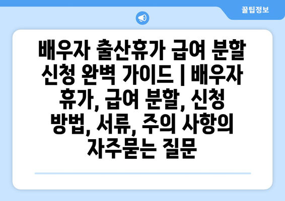 배우자 출산휴가 급여 분할 신청 완벽 가이드 | 배우자 휴가, 급여 분할, 신청 방법, 서류, 주의 사항