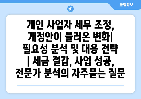 개인 사업자 세무 조정, 개정안이 불러온 변화| 필요성 분석 및 대응 전략 | 세금 절감, 사업 성공, 전문가 분석