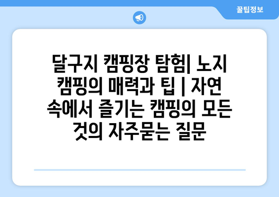 달구지 캠핑장 탐험| 노지 캠핑의 매력과 팁 | 자연 속에서 즐기는 캠핑의 모든 것