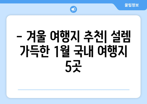 1월 국내 여행지 BEST 5| 겨울 풍경에 흠뻑 빠지다 | 설렘 가득한 겨울 여행지 추천