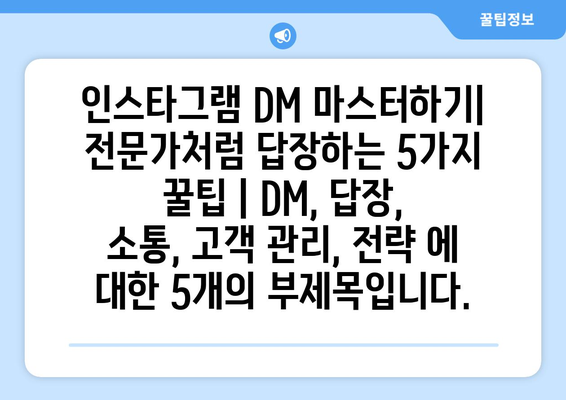 인스타그램 DM 마스터하기| 전문가처럼 답장하는 5가지 꿀팁 | DM, 답장, 소통, 고객 관리, 전략