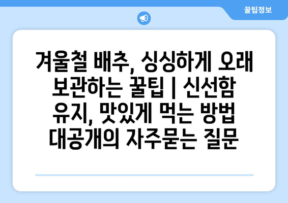 겨울철 배추, 싱싱하게 오래 보관하는 꿀팁 | 신선함 유지, 맛있게 먹는 방법 대공개