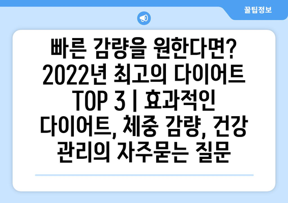 빠른 감량을 원한다면? 2022년 최고의 다이어트 TOP 3 | 효과적인 다이어트, 체중 감량, 건강 관리