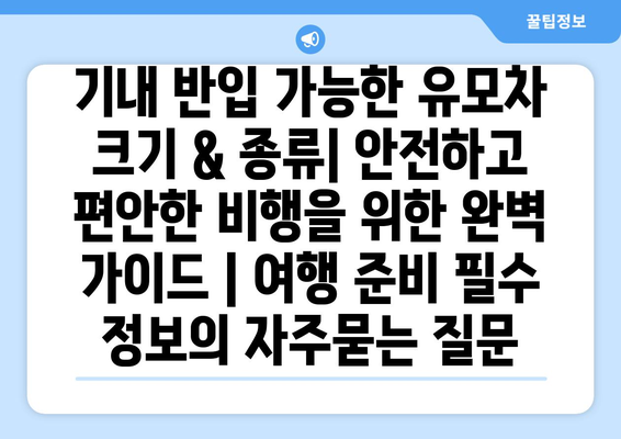 기내 반입 가능한 유모차 크기 & 종류| 안전하고 편안한 비행을 위한 완벽 가이드 | 여행 준비 필수 정보